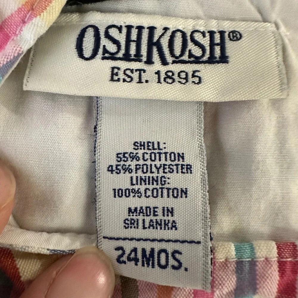 OshKosh Plaid Seersucker Dress Toddler 24M Multicolor Good Flutter Sleeve‎ Bow